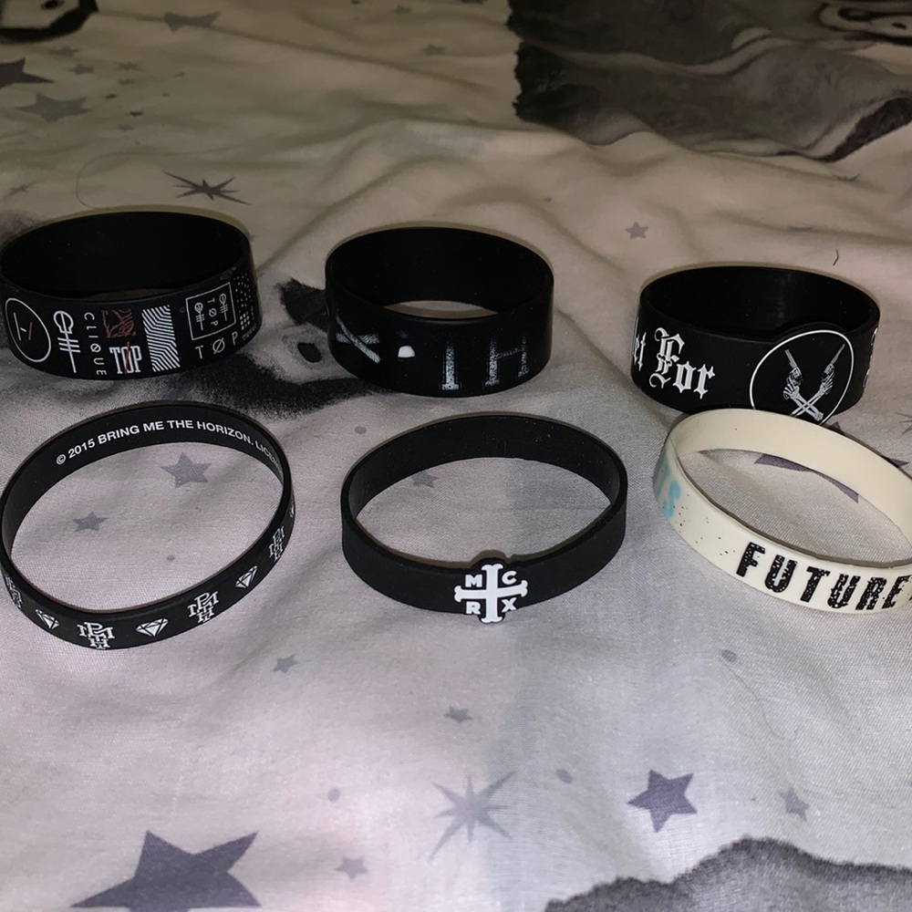 COPY - Any 2 for $9 or $27 for all. Various Rock+ Rubber Band Bracelets
